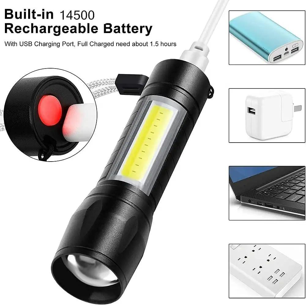 Electric Pocket Torch Plastic Rechargeable Flashlight with Hanging Rope - Quickona