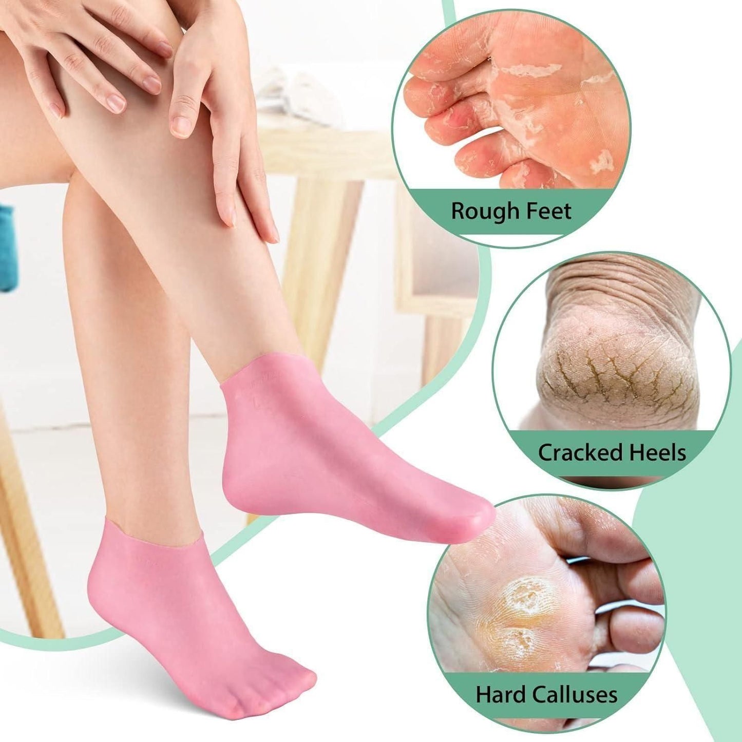 Silicone Moisturizing Socks Anti Slip Aloe Socks for Dry Cracked Feet Women (Pack of 2 Pair) - Quickona