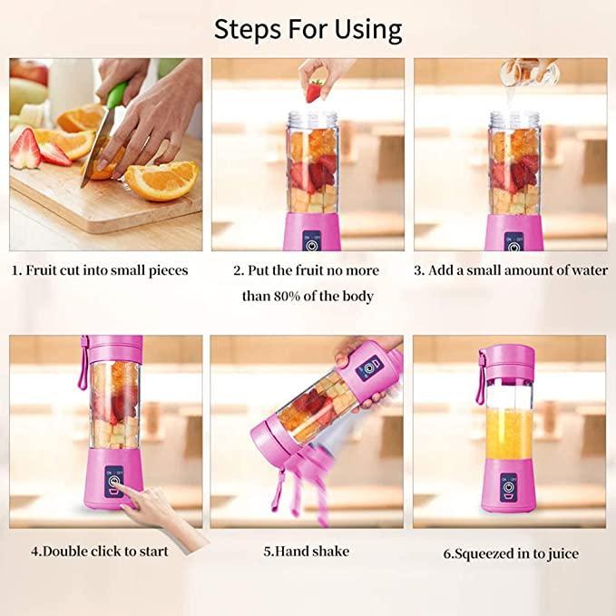 Portable Electric USB Juice Maker Bottle | Blender Grinder Mixer | Rechargeable Bottle with 6 Blades - Quickona