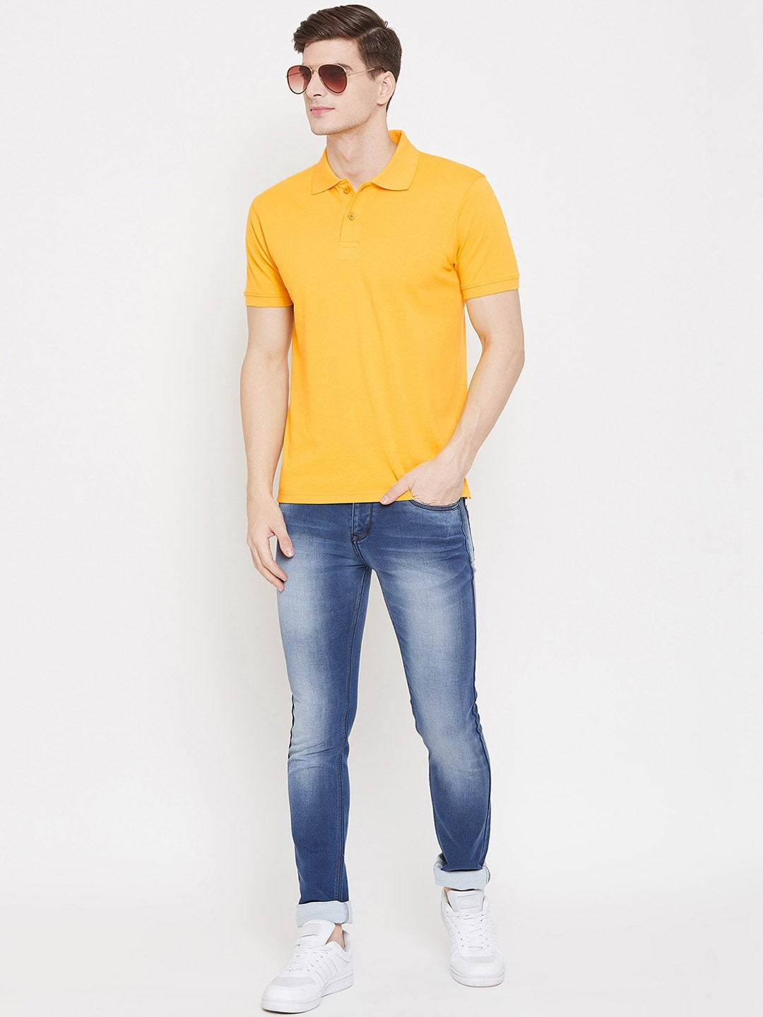 Cotton Blend Solid Half Sleeves Mens Polo T-Shirt - Quickona