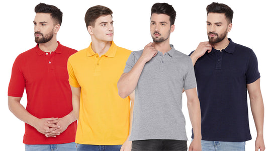 Cotton Blend Solid Half Sleeves Mens Polo Neck T-Shirt (Pack of 4) - Quickona