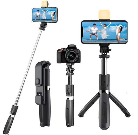 Extendable Flash 3-in-1 Selfie Stick Tripod with Bluetooth Remote - Quickona