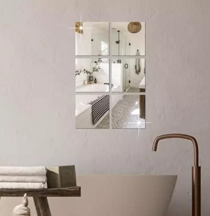 Big Square Silver 3D Acrylic Mirror Wall Sticker (Pack of 1) - Quickona