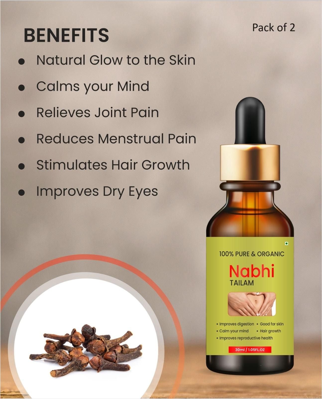 Nabhi Touch Ayurvedic Relief Oil For Belly (Pack of 2) - Quickona